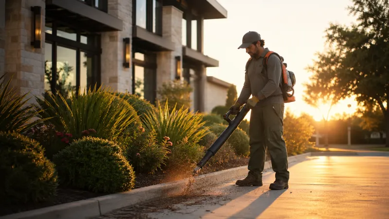 Landscaping worker maintaining grounds